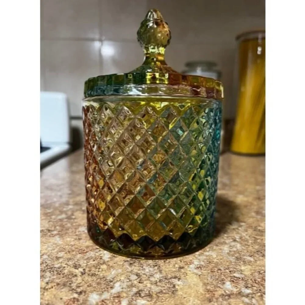Black Silver Decorative Jar Qtips Holder Dispenser Glass Storage Container